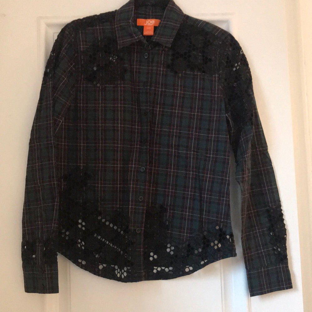 Joe Fresh Plaid Embroidered Cut-Out Shirt